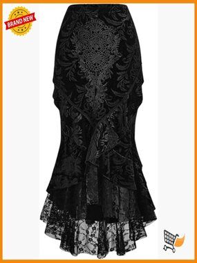 Gothic Lace Fishtail Skirt Ruffle Vampire Bodycon Long Skirt
